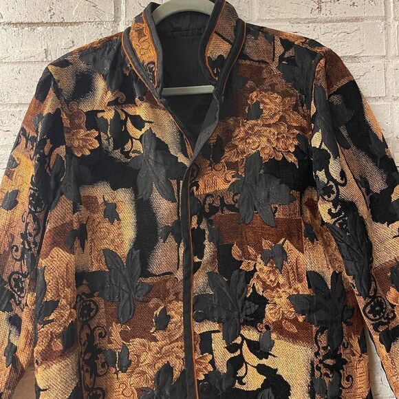 Vintage Brown tapestry Reversible Brocade paisley jacket Med - Picture 1 of 10